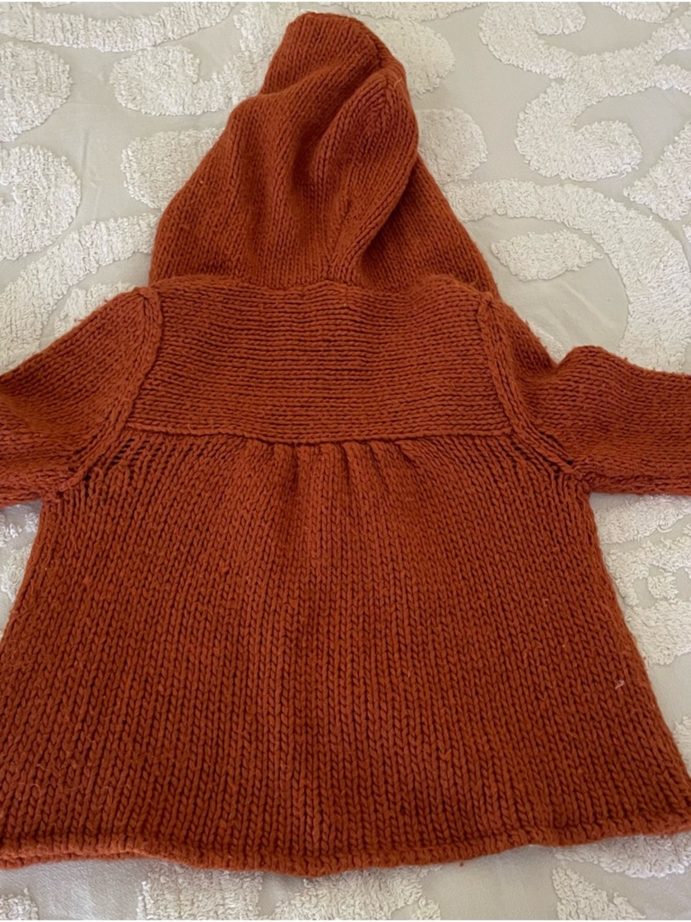 Anthropologie Hooded Chunky Knit Cropped Cardigan Rust Fall Colors Boho - Picture 12 of 16